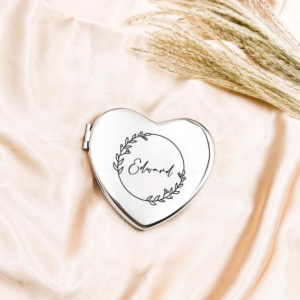 Personalized Engraved Silver Compact Mirror Favor, Custom Engraved Name Pocket Mirror, Gift for Her, Bridesmaid Gifts, Wedding Party Gifts - soufeelmy