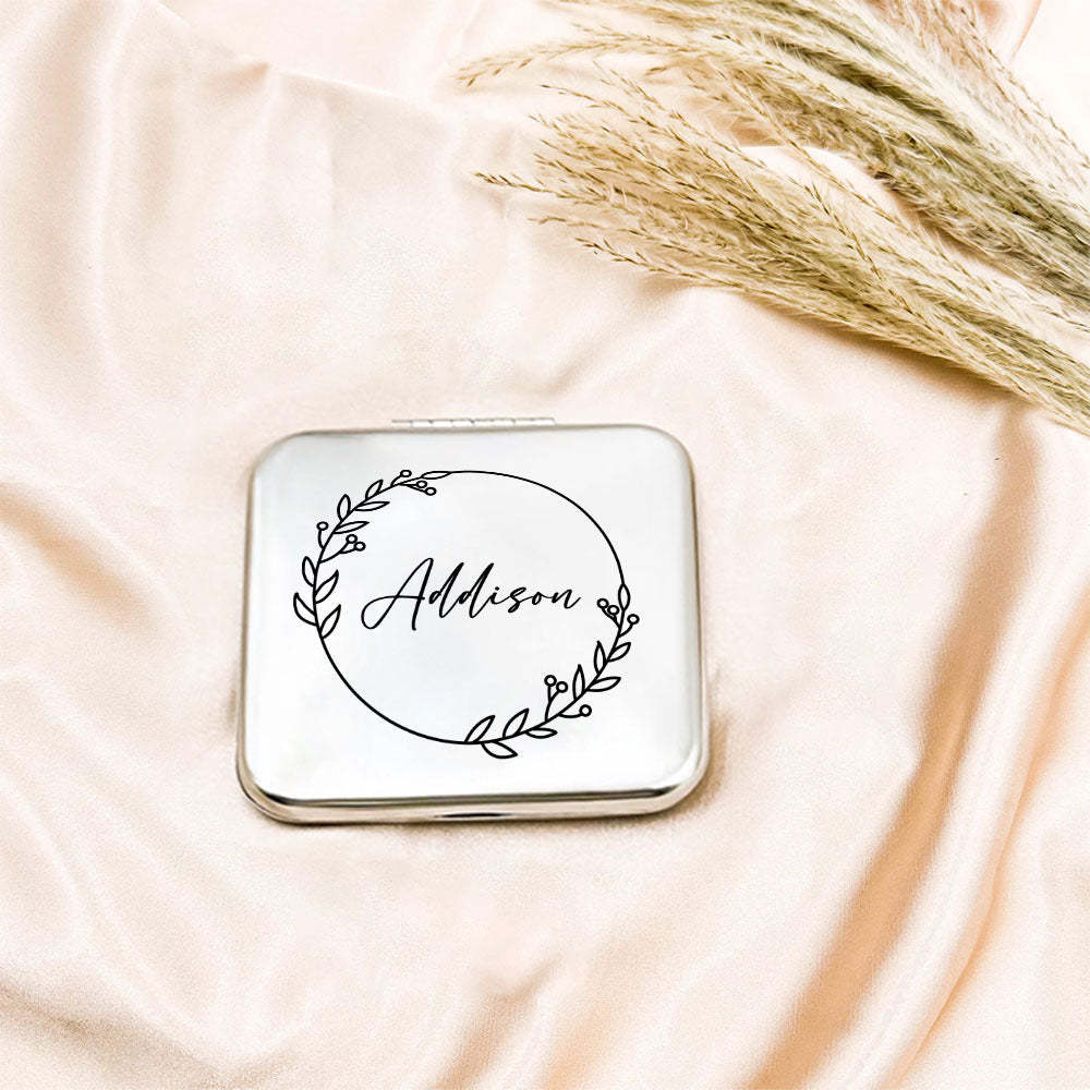 Personalized Engraved Silver Compact Mirror Favor, Custom Engraved Name Pocket Mirror, Gift for Her, Bridesmaid Gifts, Wedding Party Gifts - soufeelmy