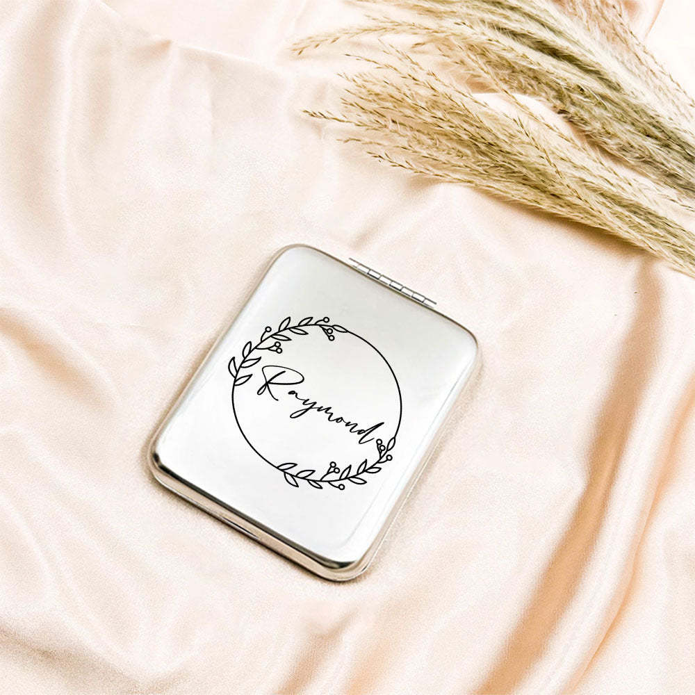 Personalized Engraved Silver Compact Mirror Favor, Custom Engraved Name Pocket Mirror, Gift for Her, Bridesmaid Gifts, Wedding Party Gifts - soufeelmy