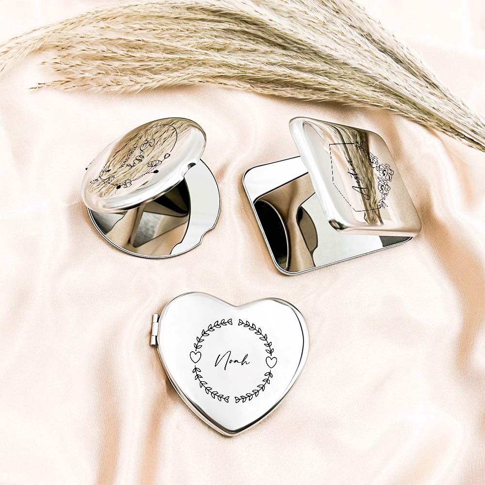Personalized Engraved Silver Compact Mirror Favor, Custom Engraved Name Pocket Mirror, Gift for Her, Bridesmaid Gifts, Wedding Party Gifts - soufeelmy