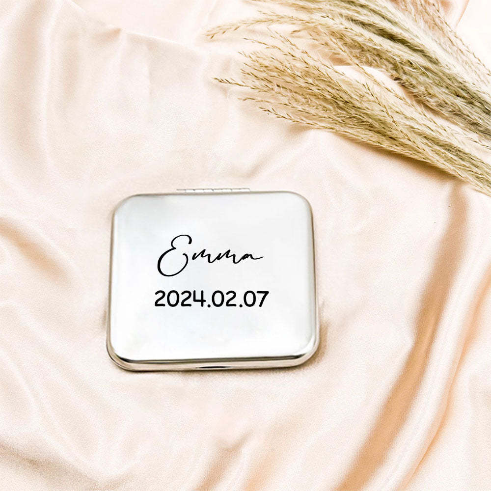 Personalized Engraved Silver Compact Mirror Favor, Custom Engraved Name Pocket Mirror, Gift for Her, Bridesmaid Gifts, Wedding Party Gifts - soufeelmy