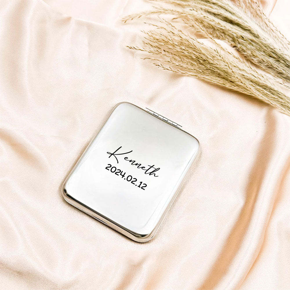 Personalized Engraved Silver Compact Mirror Favor, Custom Engraved Name Pocket Mirror, Gift for Her, Bridesmaid Gifts, Wedding Party Gifts - soufeelmy