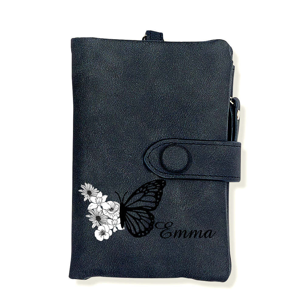 Custom Tri-Fold Butterfly Birth Flower Leather Wallet with Coin Holder Personalized Mother's Day Gift for Woman - soufeelmy