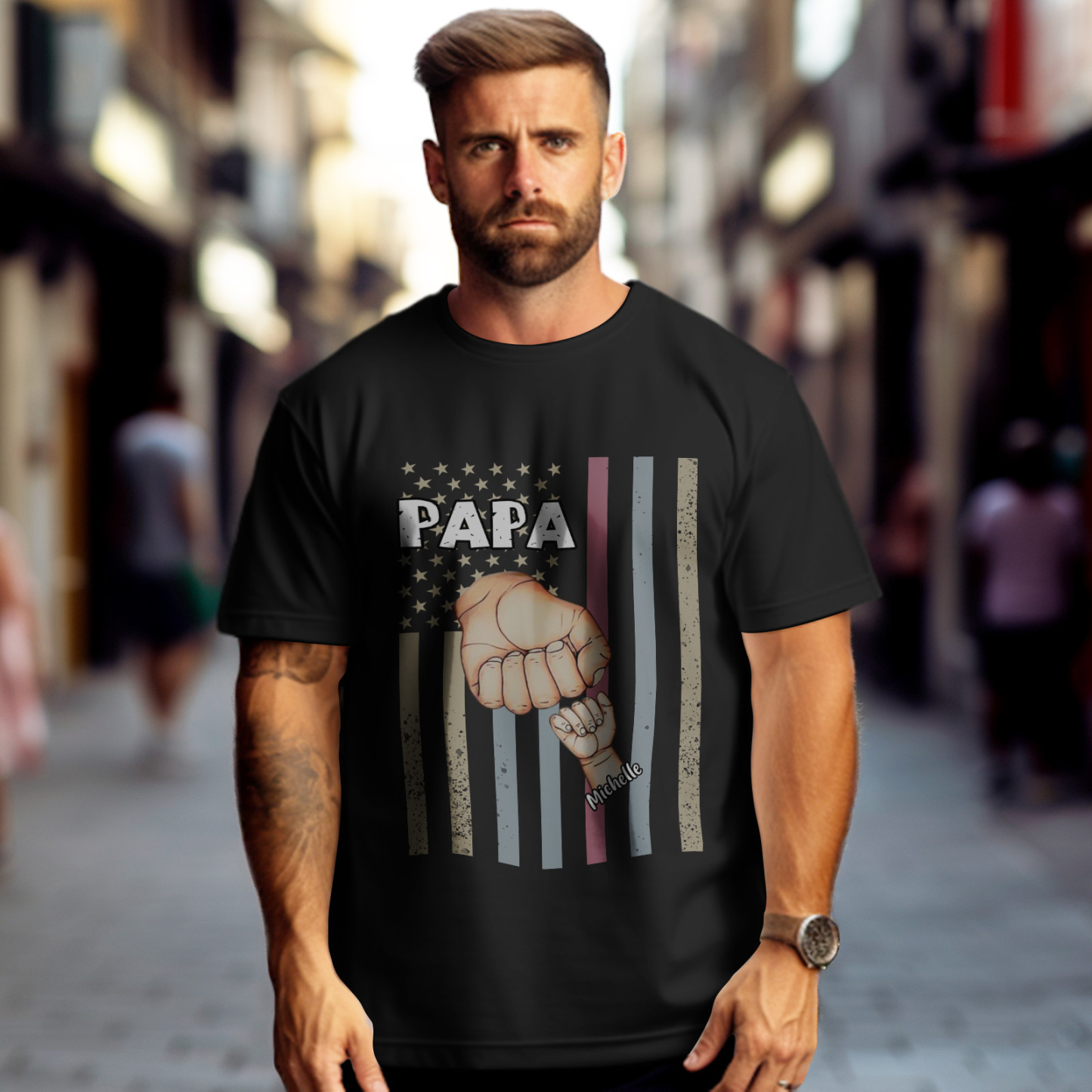 Personalized Papa Uncle Us Flag Grandkids Hands Shirts with Name Custom Papa Papaw Shirts for Fathers Day - soufeelmy