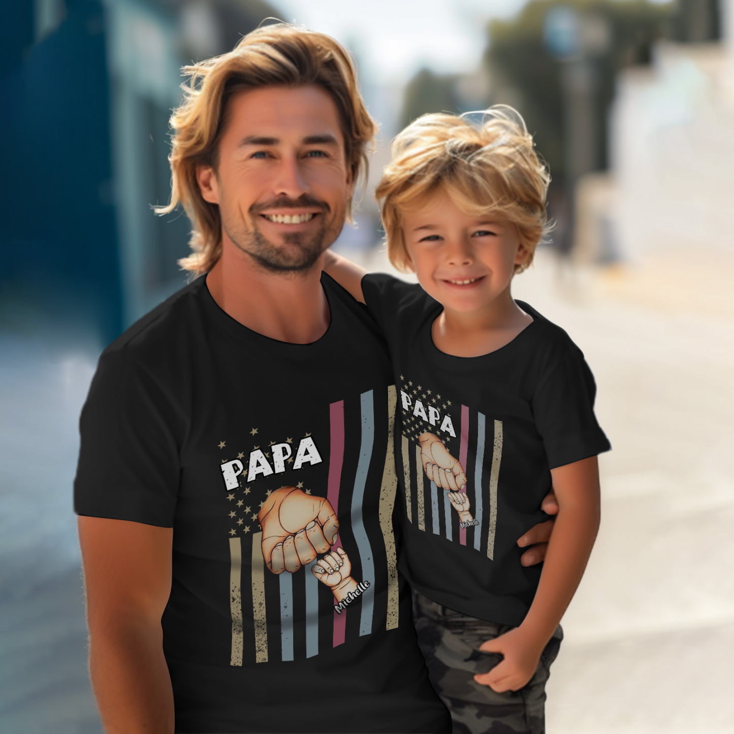 Personalized Papa Uncle Us Flag Grandkids Hands Shirts with Name Custom Papa Papaw Shirts for Fathers Day - soufeelmy