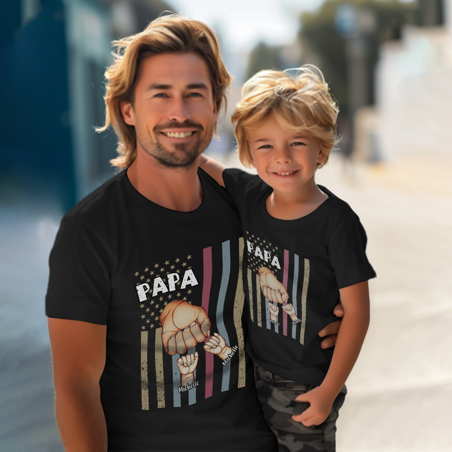 Personalized Papa Uncle Us Flag Grandkids Hands Shirts with Name Custom Papa Papaw Shirts for Fathers Day - soufeelmy