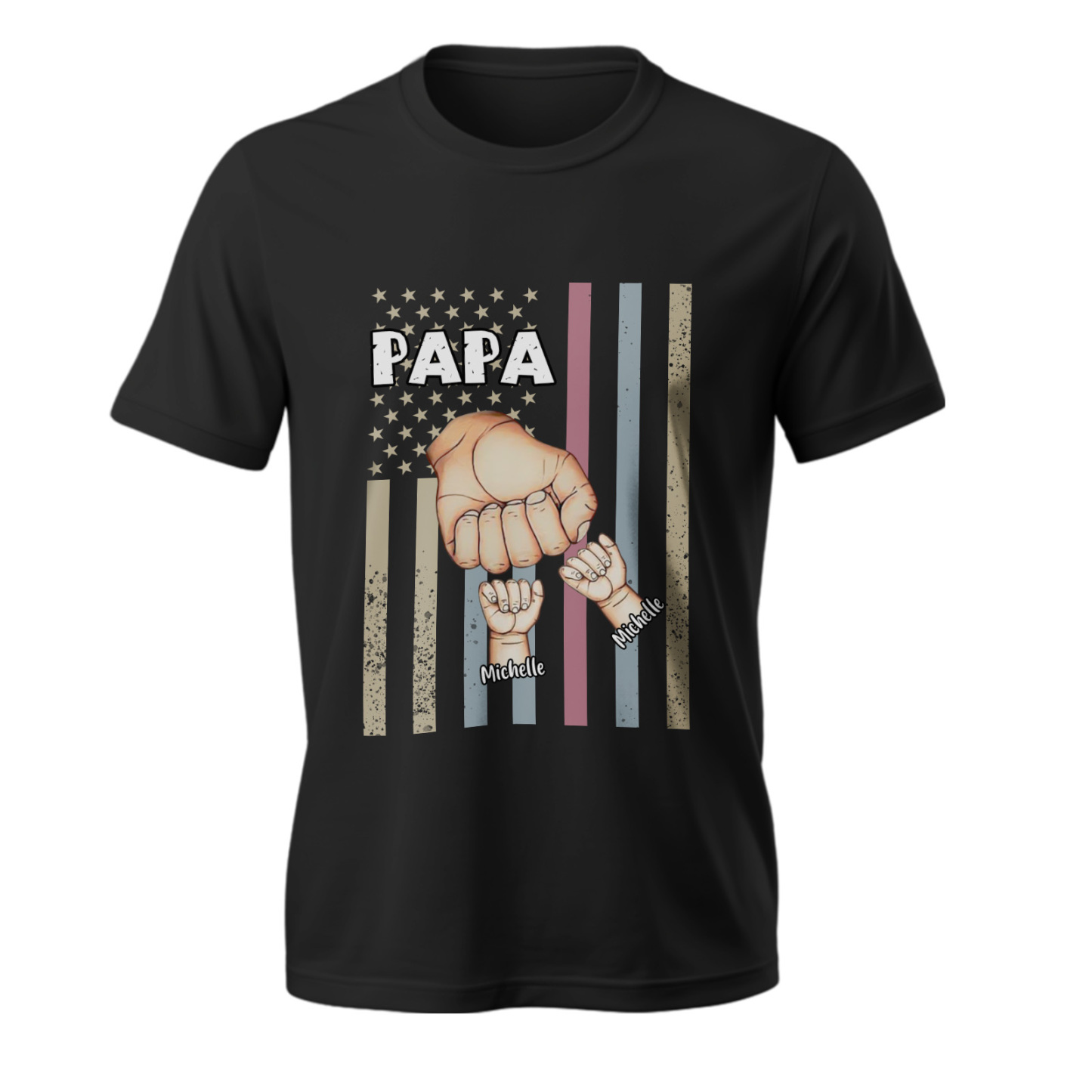 Personalized Papa Uncle Us Flag Grandkids Hands Shirts with Name Custom Papa Papaw Shirts for Fathers Day - soufeelmy