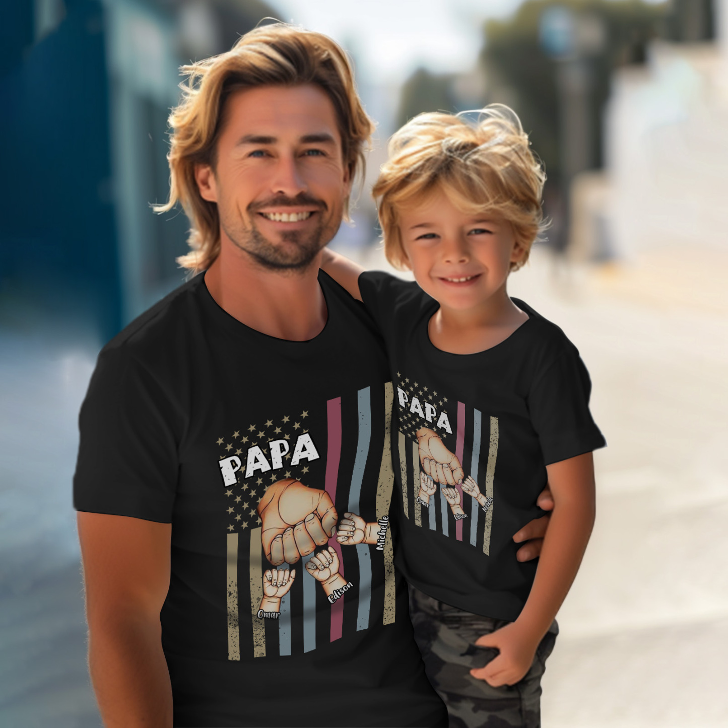 Personalized Papa Uncle Us Flag Grandkids Hands Shirts with Name Custom Papa Papaw Shirts for Fathers Day - soufeelmy