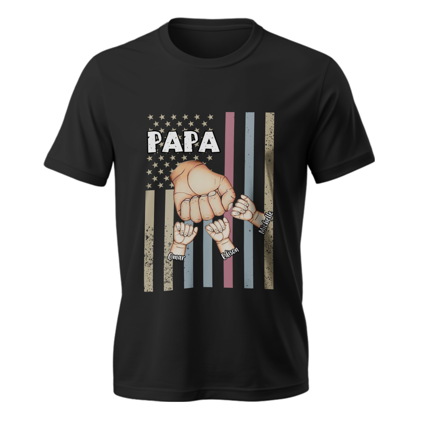 Personalized Papa Uncle Us Flag Grandkids Hands Shirts with Name Custom Papa Papaw Shirts for Fathers Day - soufeelmy