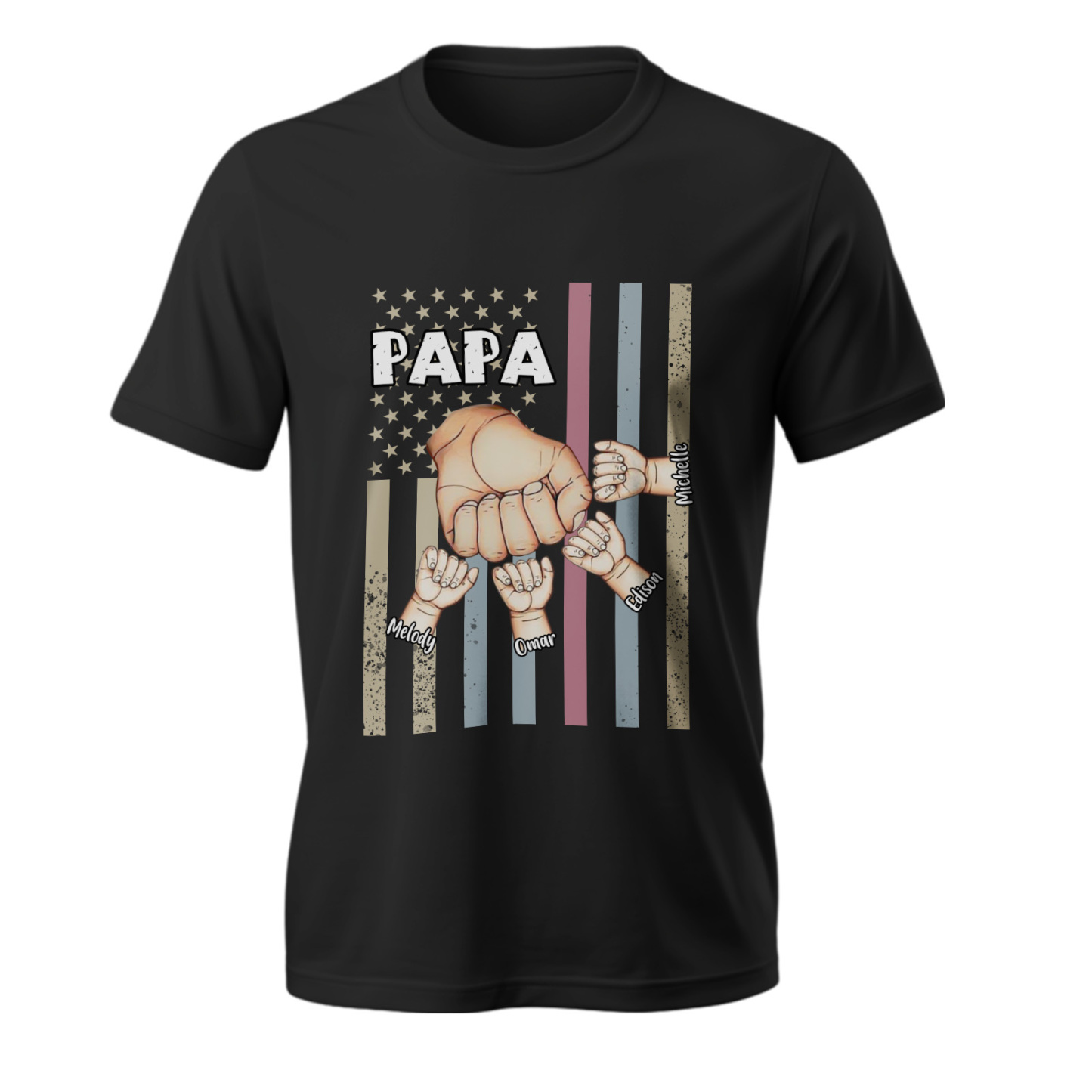 Personalized Papa Uncle Us Flag Grandkids Hands Shirts with Name Custom Papa Papaw Shirts for Fathers Day - soufeelmy