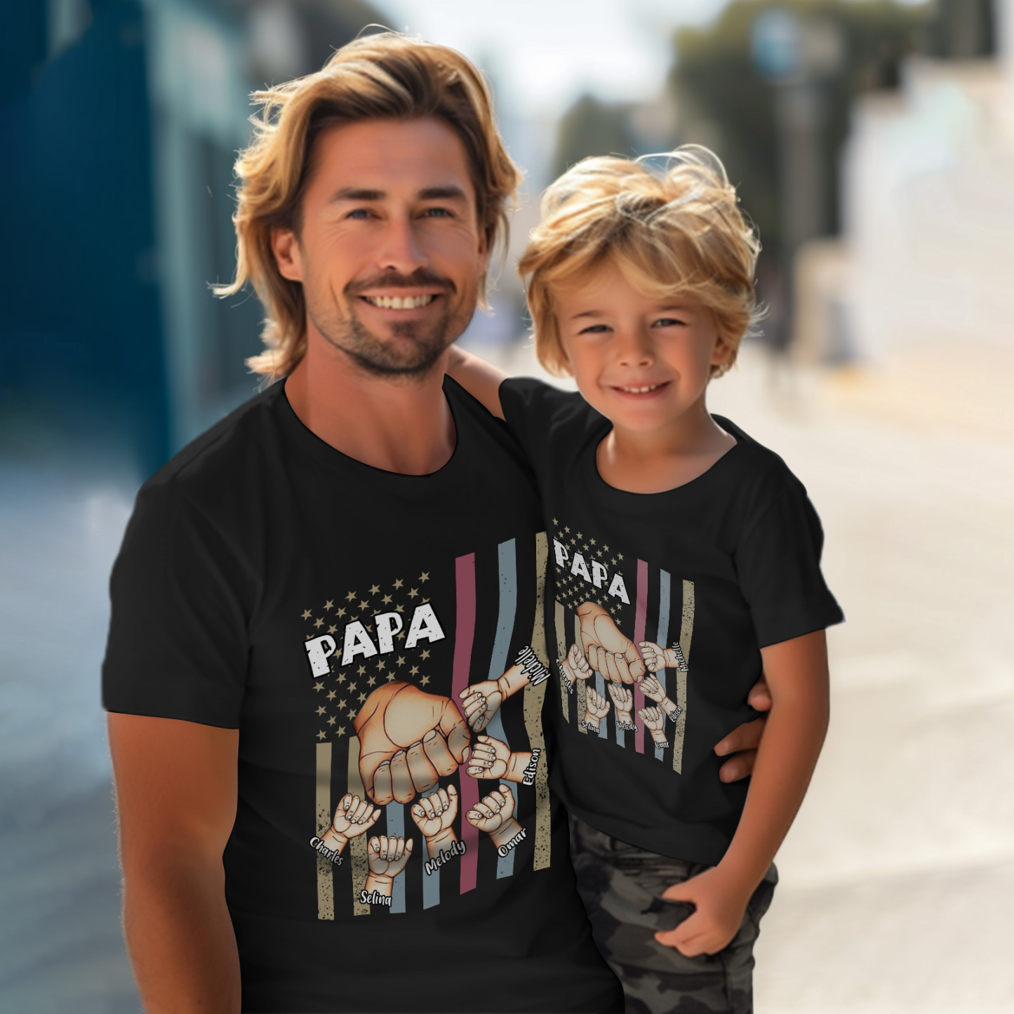 Personalized Papa Uncle Us Flag Grandkids Hands Shirts with Name Custom Papa Papaw Shirts for Fathers Day - soufeelmy