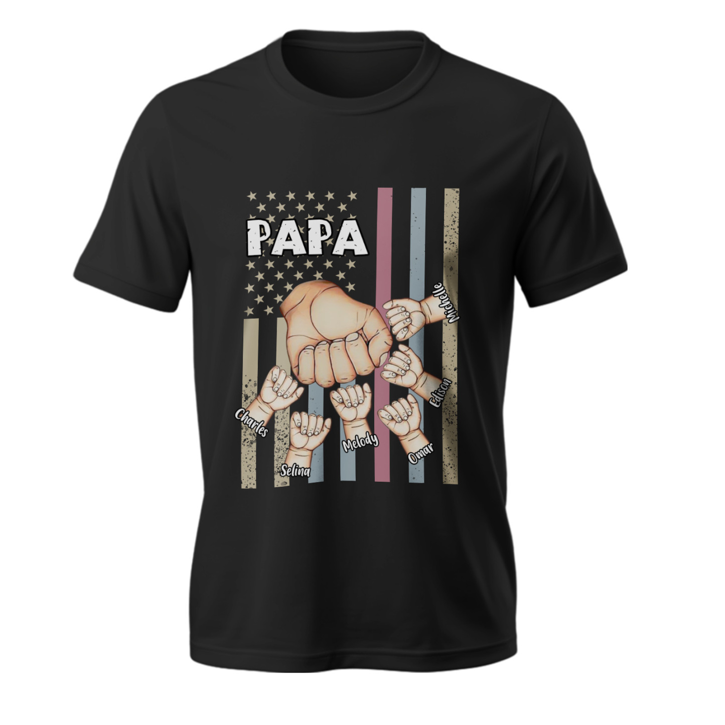 Personalized Papa Uncle Us Flag Grandkids Hands Shirts with Name Custom Papa Papaw Shirts for Fathers Day - soufeelmy