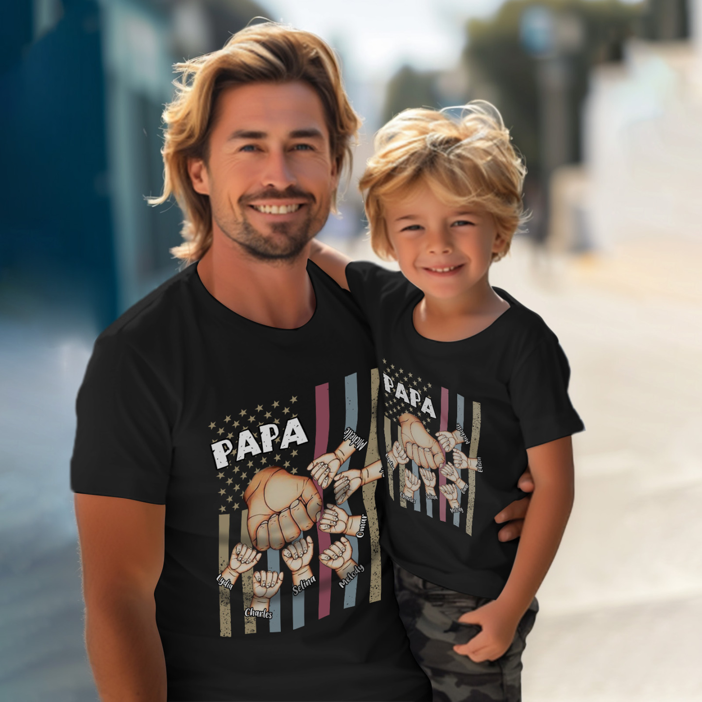 Personalized Papa Uncle Us Flag Grandkids Hands Shirts with Name Custom Papa Papaw Shirts for Fathers Day - soufeelmy