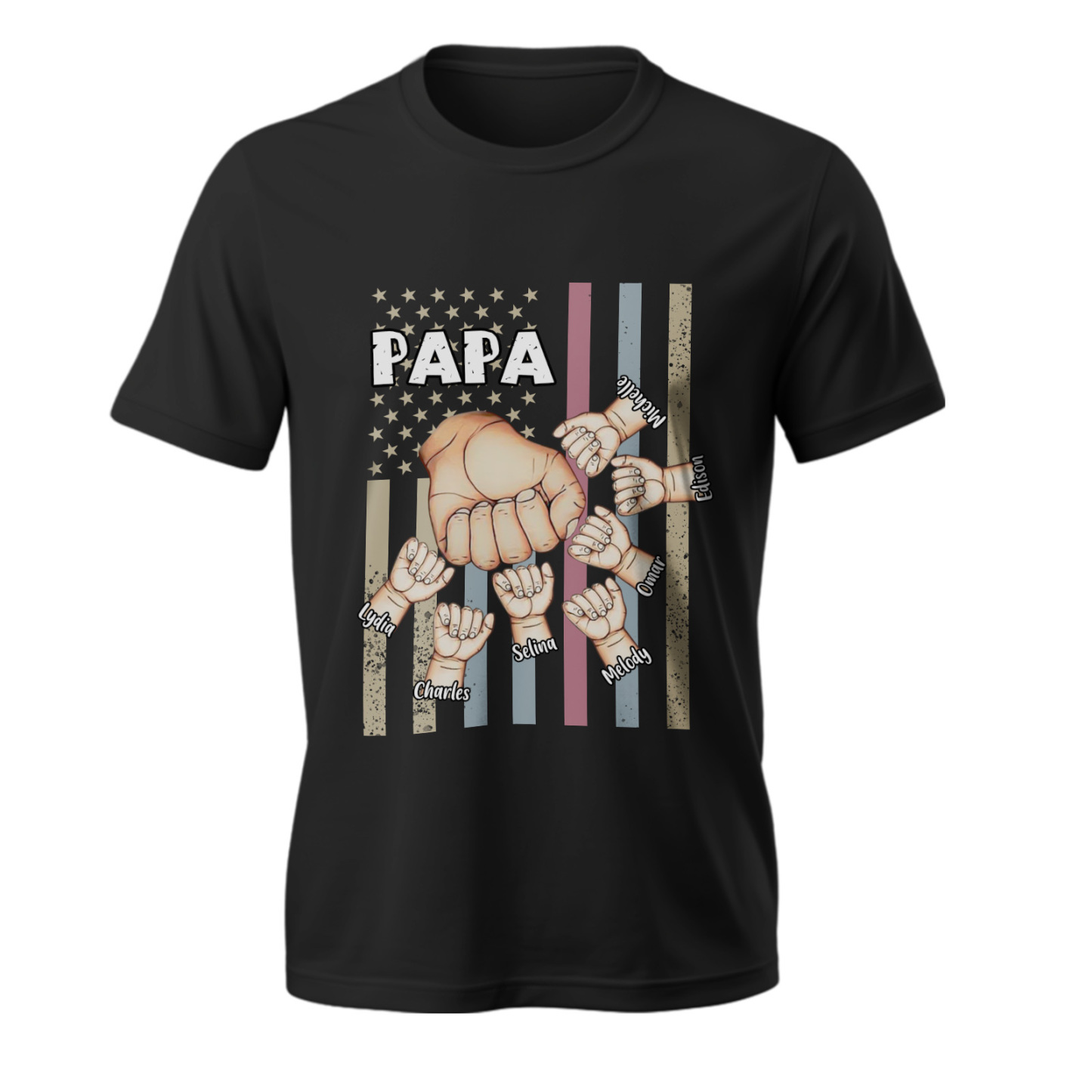 Personalized Papa Uncle Us Flag Grandkids Hands Shirts with Name Custom Papa Papaw Shirts for Fathers Day - soufeelmy
