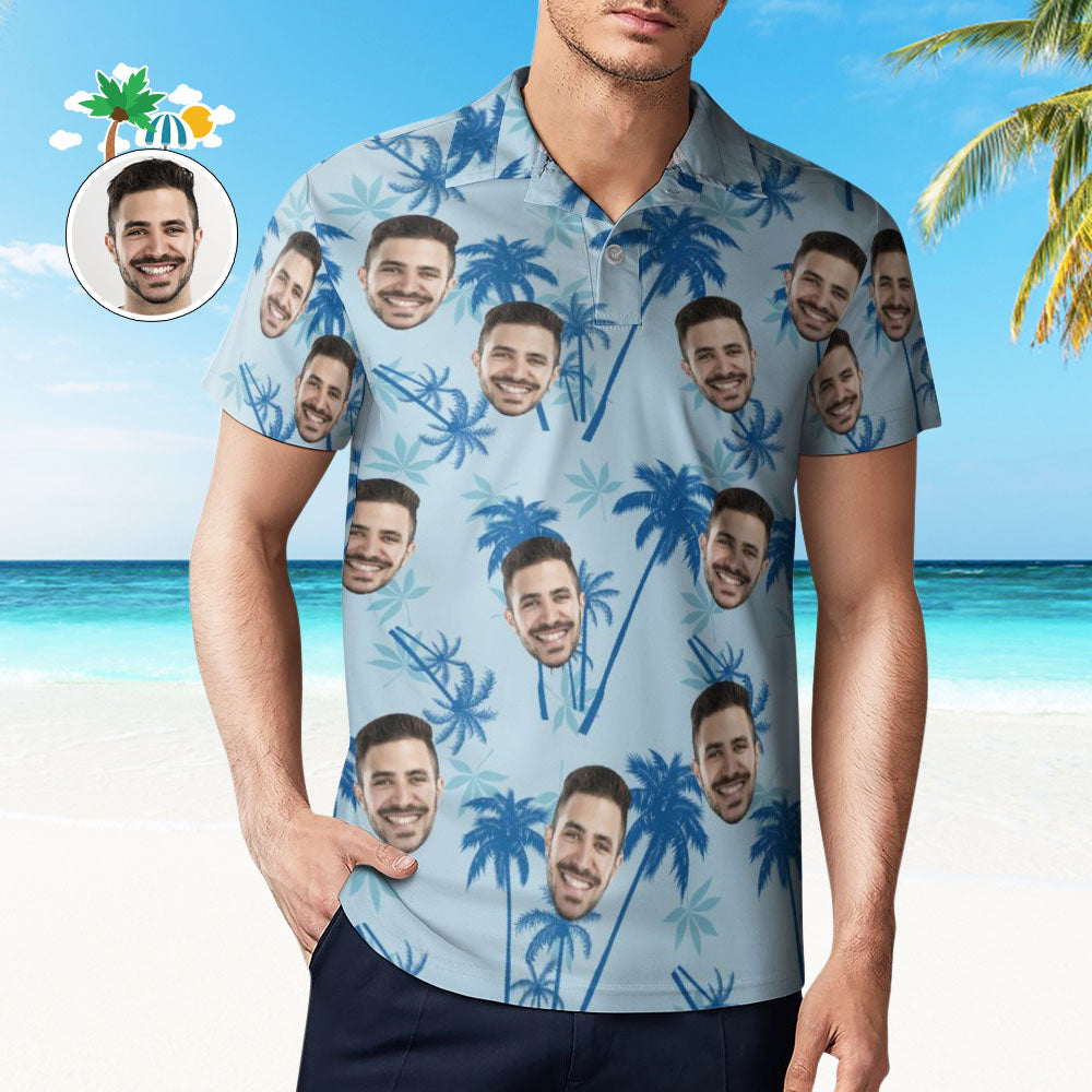 Men's Custom Face Polo Shirt Personalized Light Blue  Hawaiian Golf Shirts-MyHawaiianShirts
