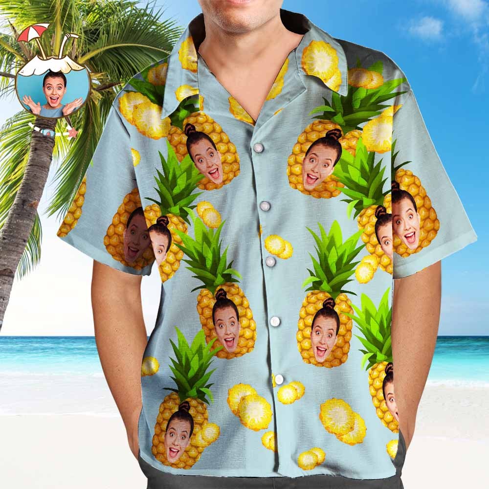 Custom Hawaiian Shirts Blue Funny Pineapple Personalized Aloha Beach Shirt For Men