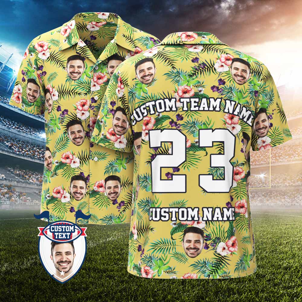 Custom Printed Hawaiian Shirt for Fans Personalized Face and Text Hawaiian Shirt Gift for fans - Leaves & Flowers