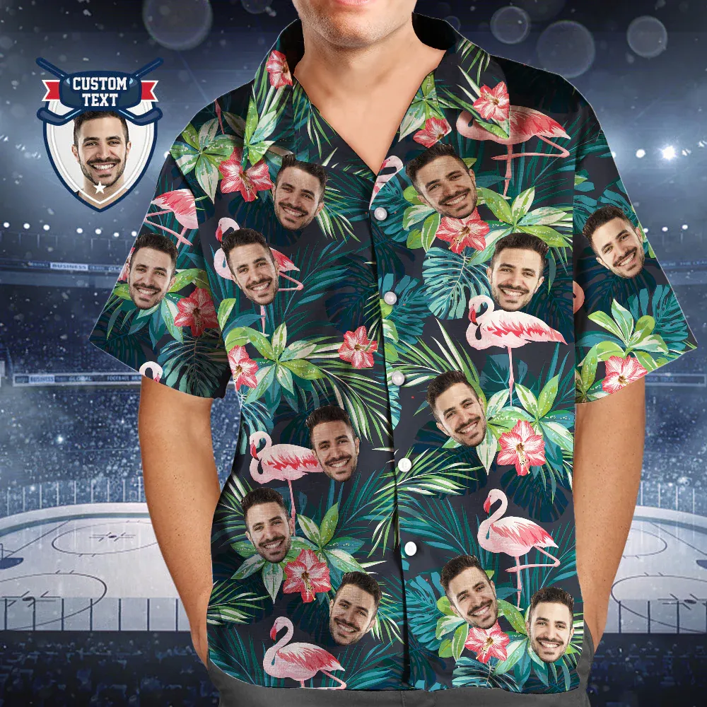 Custom Printed Hawaiian Shirt for Fans Personalized Face and Text Hawaiian Shirt Gift for fans - Flamingo