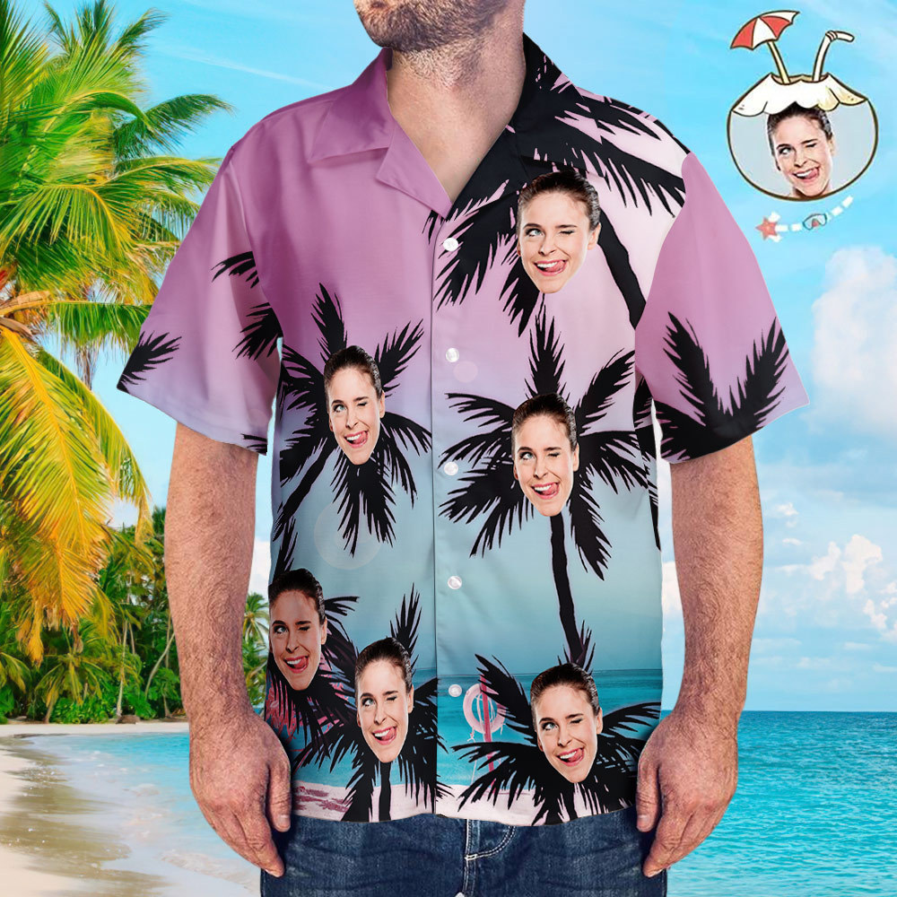 Custom Hawaiian Shirts Sea and Coconut Tree Aloha Beach Shirt For Men