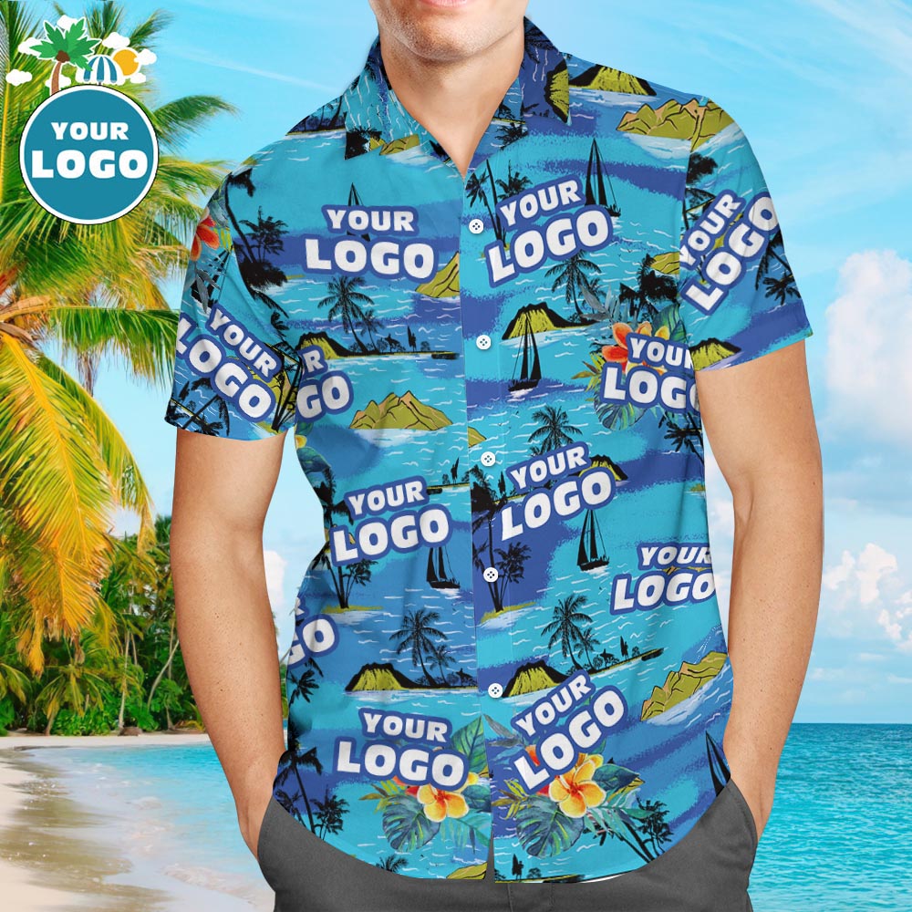 Custom Logo Hawaiian Shirts Mountains Personalized Aloha Beach Shirt For Men