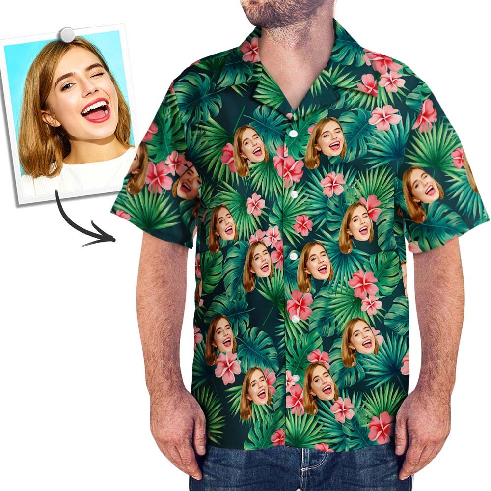 Custom Hawaiian Shirts Red Flowers Design Personalized Aloha Beach Shirt For Men