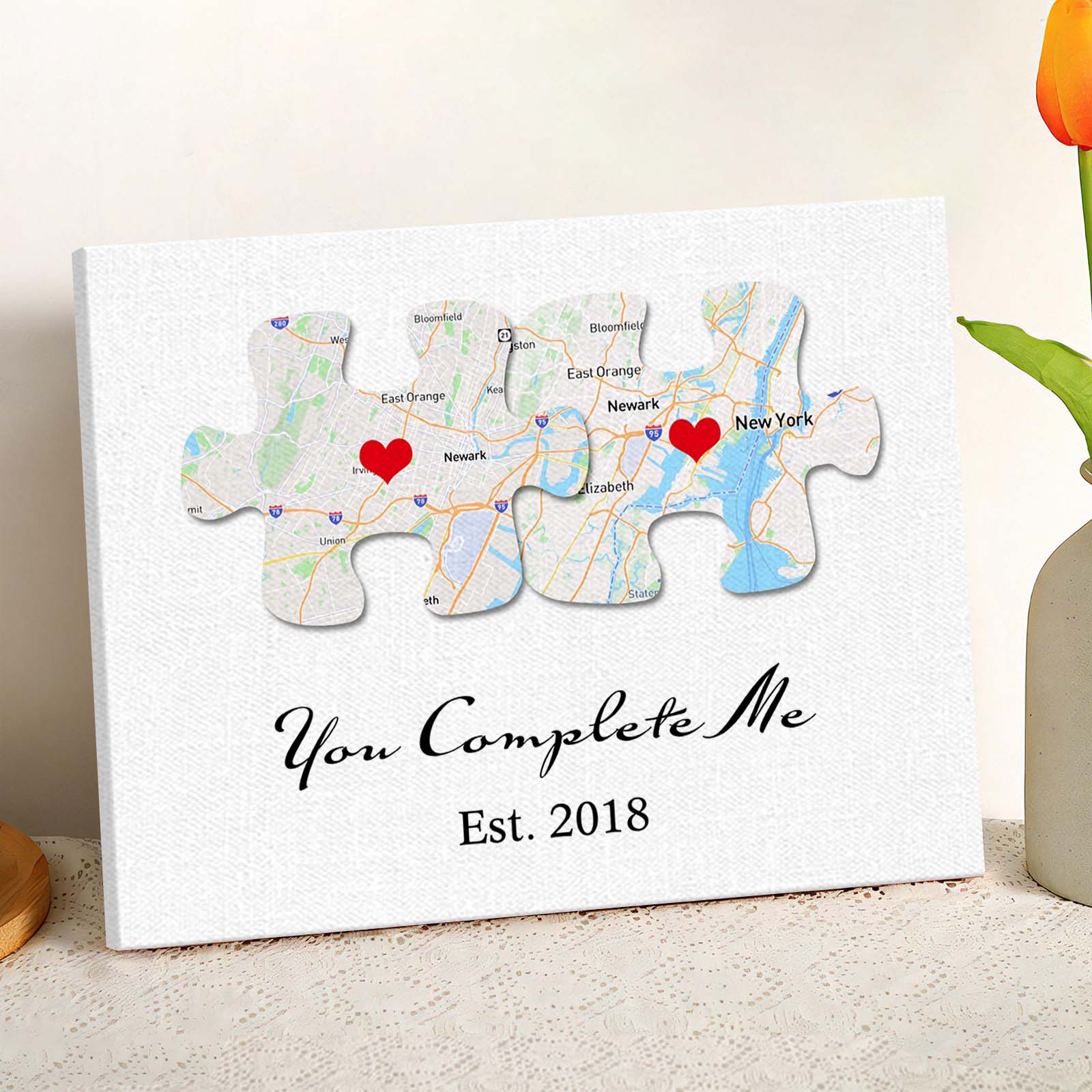 Custom Text and Map You Complete Me Canvas Print Personalized Wall Decor Gift for Couple - soufeelmy