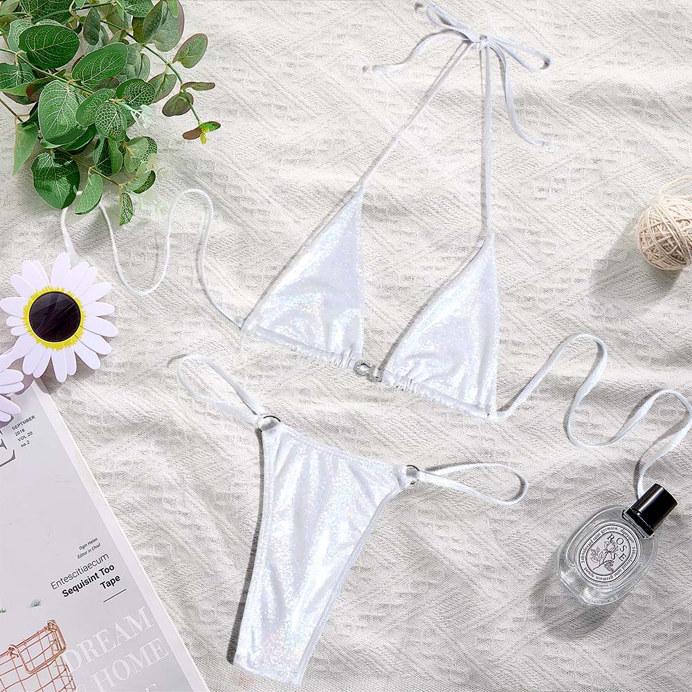 Custom Name Silver Triangle Bikini Sets Sexy DIY Crystal Letters Bikini - soufeelmy