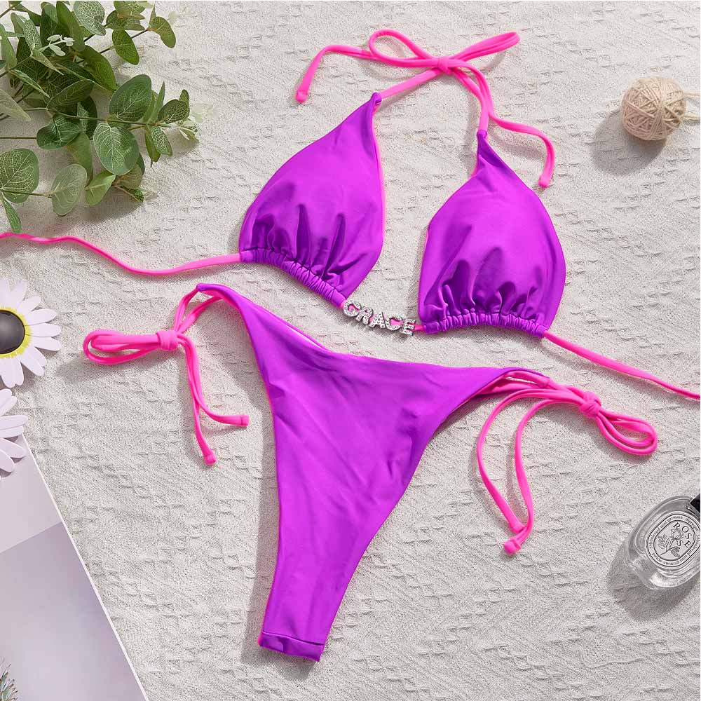 Custom Name Colorful Bikini Sets Personalized DIY Crystal Letters Bikini - soufeelmy