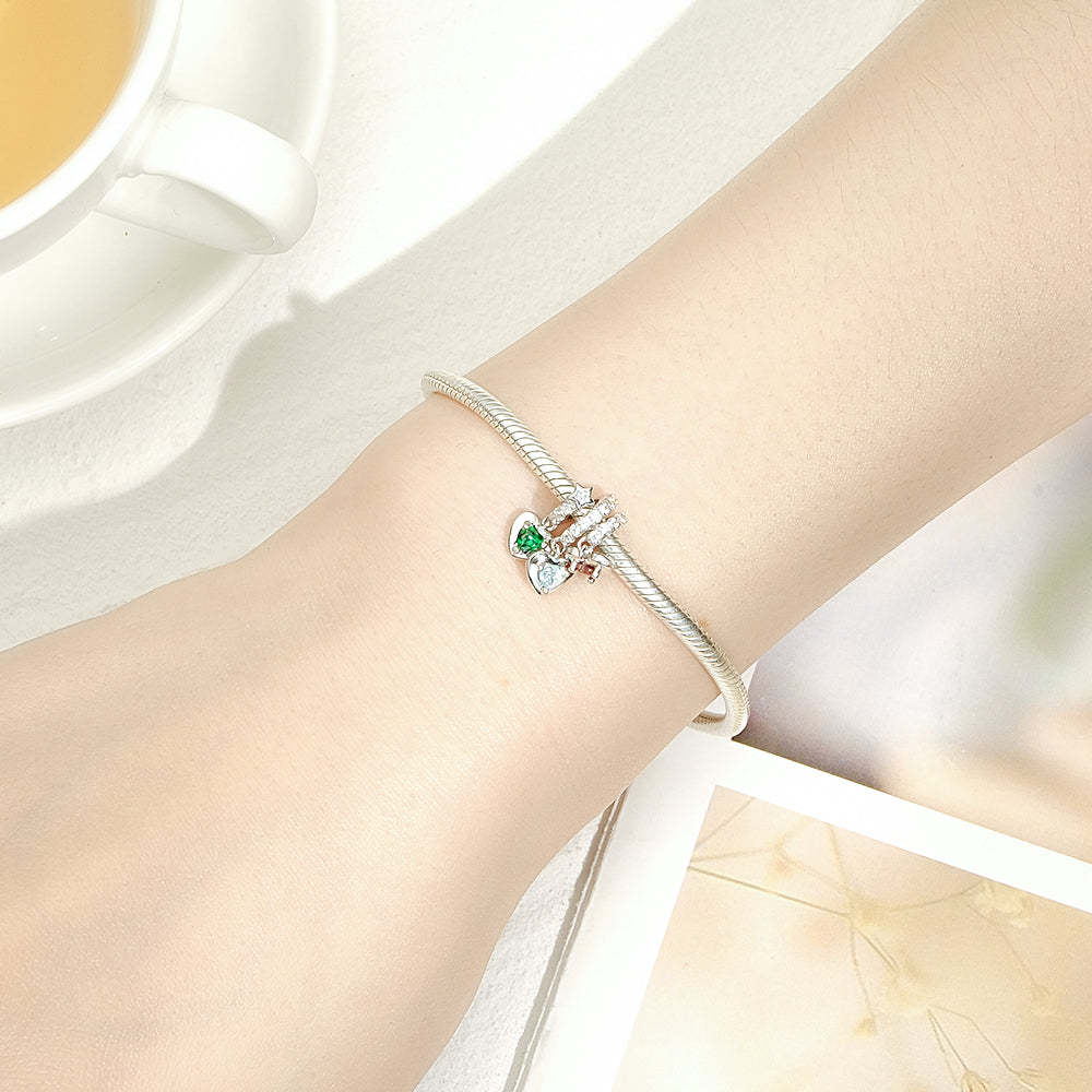 Custom Birthstone with Personalized Names Charm Heart Wings Gifts for Mom - soufeelmy