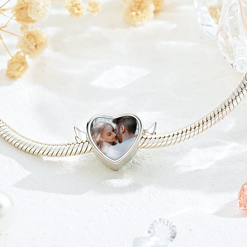 Custom Photo Charm Angel Opened Wings Heart - soufeelmy