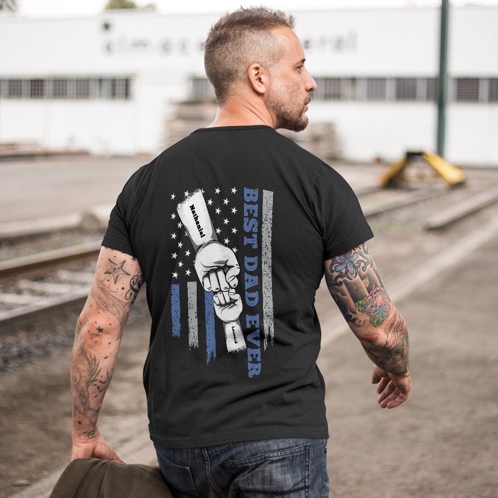 Personalized Fist Bump T-Shirt Custom Engraved Back Printed T-Shirt Father's Day Gift - soufeelmy