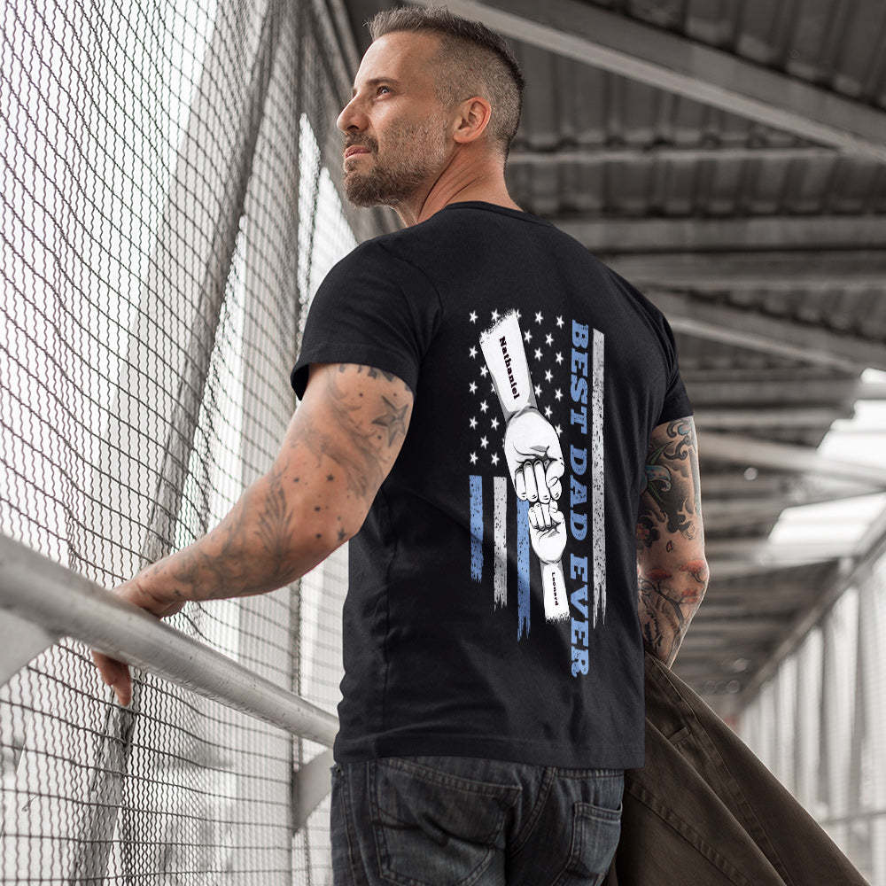 Personalized Fist Bump T-Shirt Custom Engraved Back Printed T-Shirt Father's Day Gift - soufeelmy