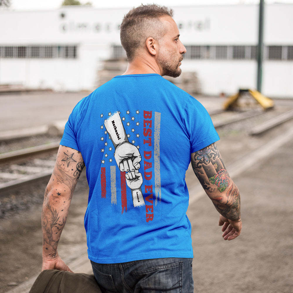 Personalized Fist Bump T-Shirt Custom Engraved Back Printed T-Shirt Father's Day Gift - soufeelmy