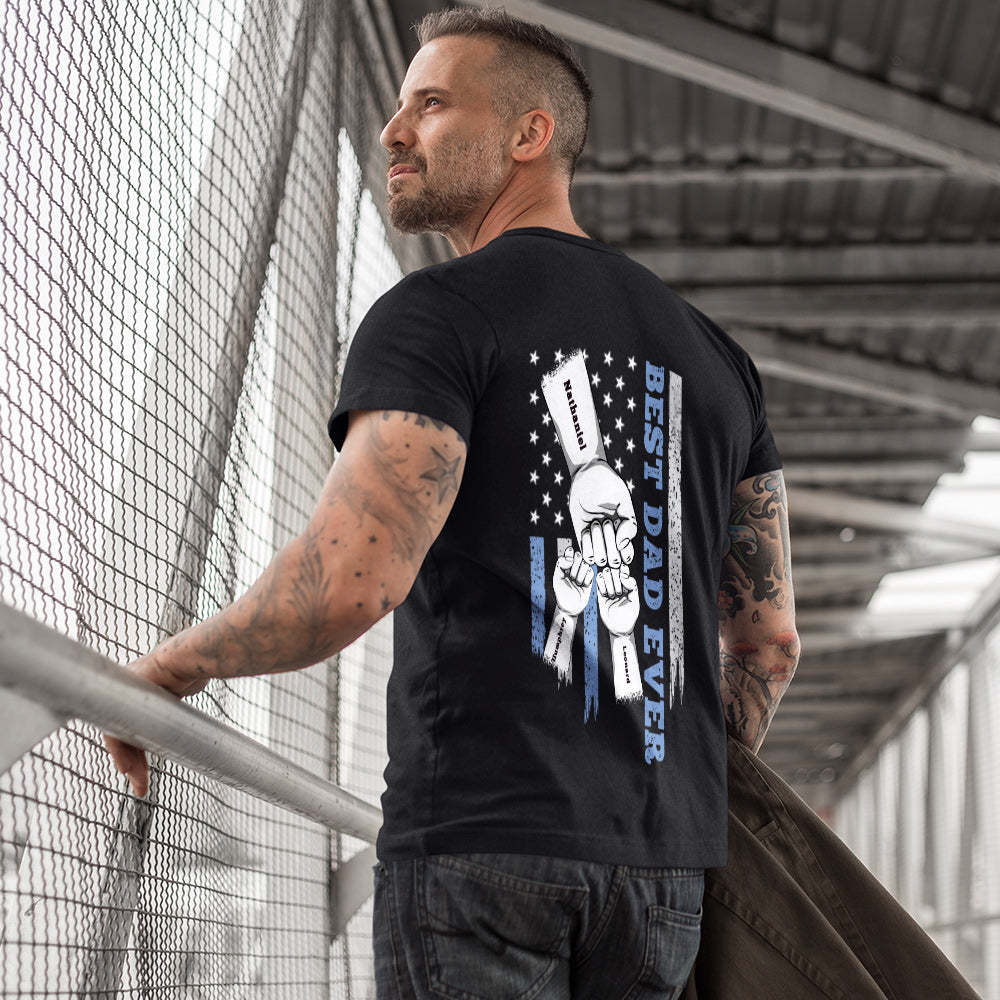 Personalized Fist Bump T-Shirt Custom Engraved Back Printed T-Shirt Father's Day Gift - soufeelmy