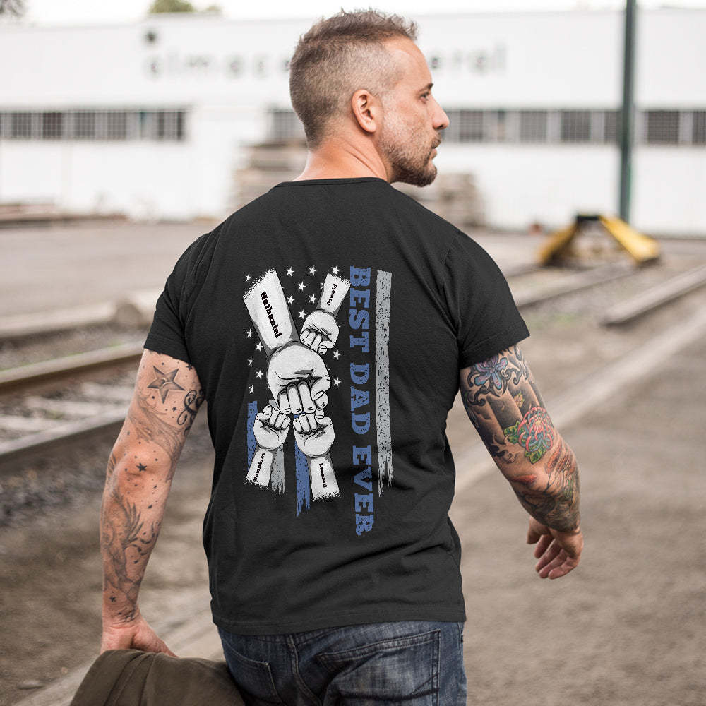 Personalized Fist Bump T-Shirt Custom Engraved Back Printed T-Shirt Father's Day Gift - soufeelmy