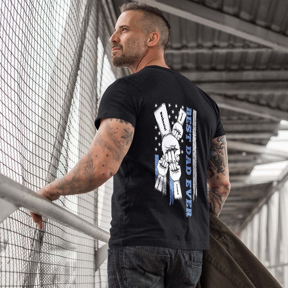Personalized Fist Bump T-Shirt Custom Engraved Back Printed T-Shirt Father's Day Gift - soufeelmy