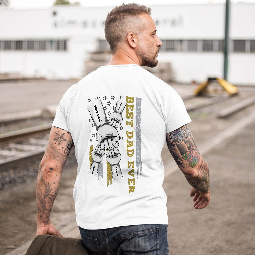 Personalized Fist Bump T-Shirt Custom Engraved Back Printed T-Shirt Father's Day Gift - soufeelmy