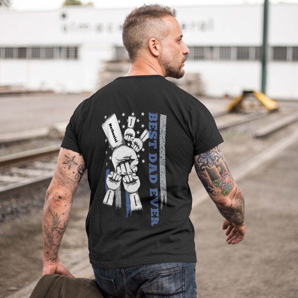 Personalized Fist Bump T-Shirt Custom Engraved Back Printed T-Shirt Father's Day Gift - soufeelmy