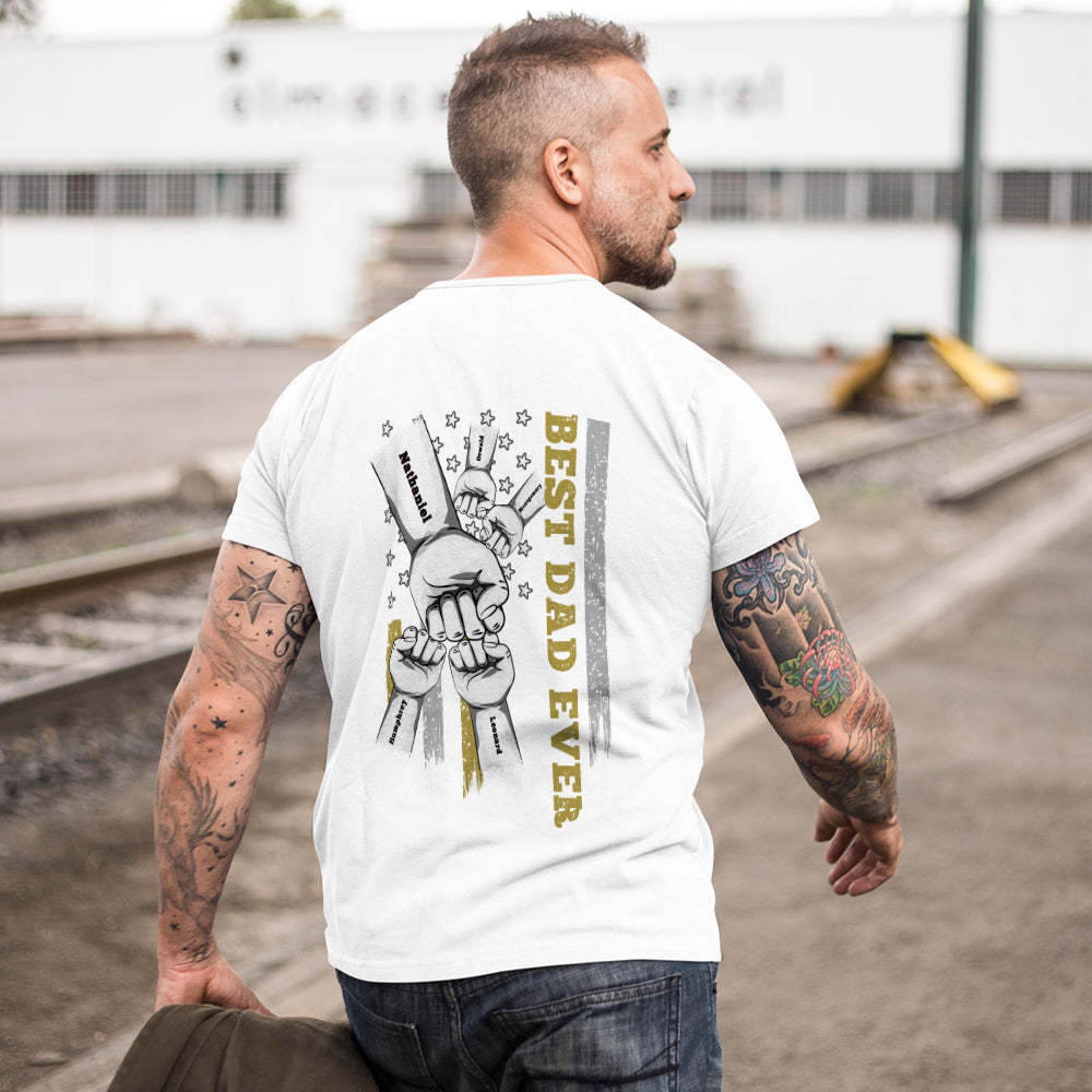 Personalized Fist Bump T-Shirt Custom Engraved Back Printed T-Shirt Father's Day Gift - soufeelmy