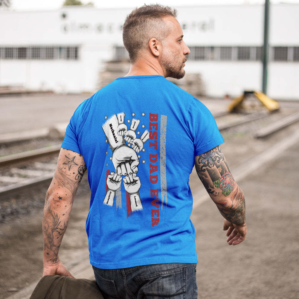 Personalized Fist Bump T-Shirt Custom Engraved Back Printed T-Shirt Father's Day Gift - soufeelmy