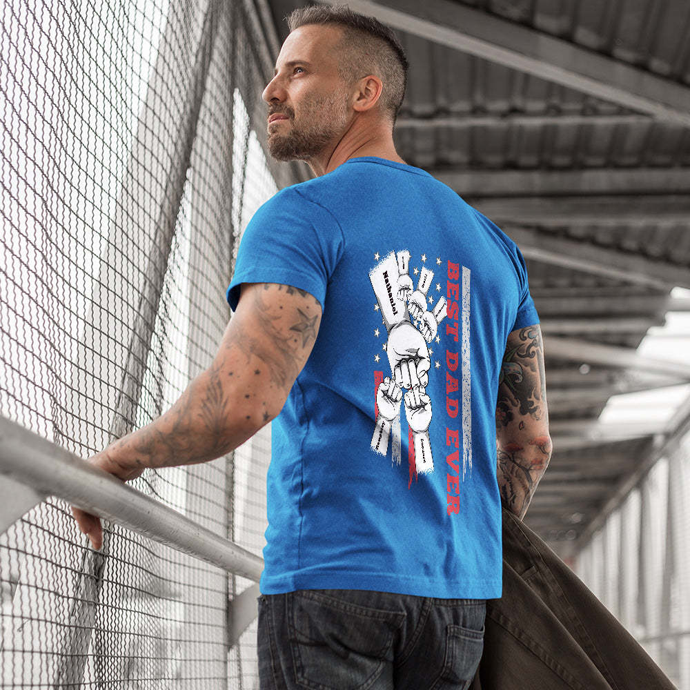 Personalized Fist Bump T-Shirt Custom Engraved Back Printed T-Shirt Father's Day Gift - soufeelmy