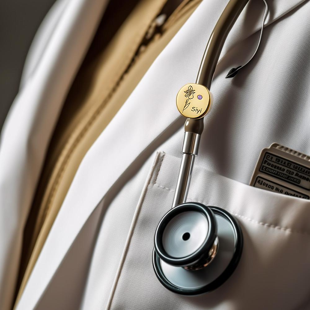 Custom Text Stethoscope ID Tag Personalized Birthflower Birthstone Stethoscope Charm Gift for Nurses RN Doctor - soufeelmy