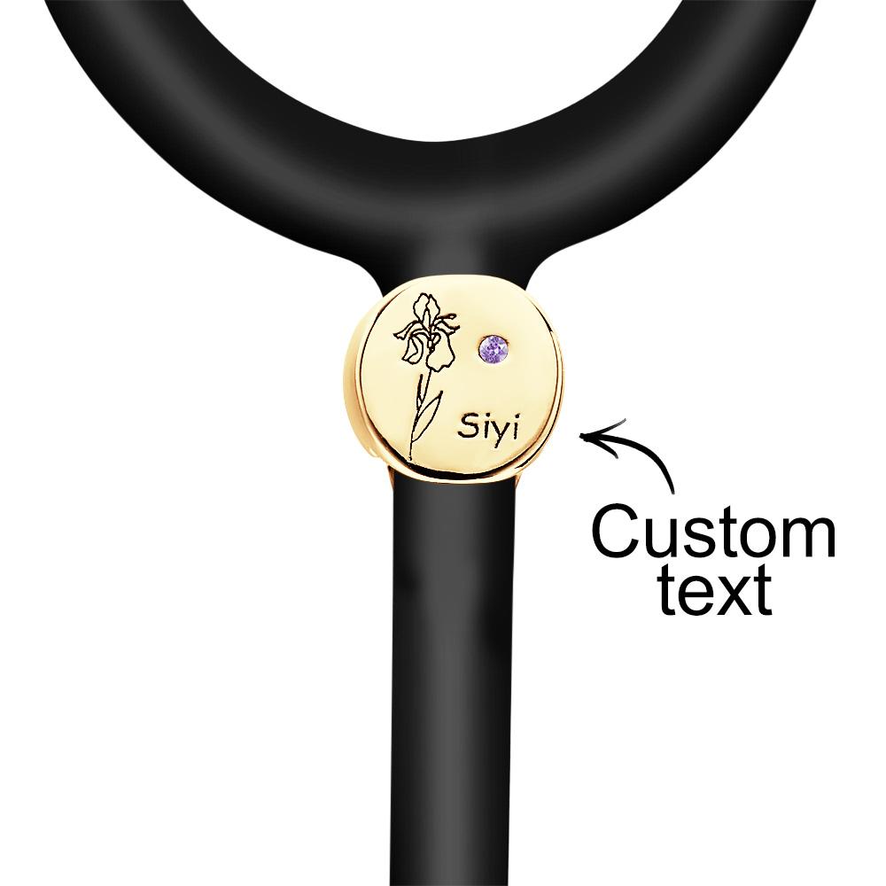 Custom Text Stethoscope ID Tag Personalized Birthflower Birthstone Stethoscope Charm Gift for Nurses RN Doctor - soufeelmy