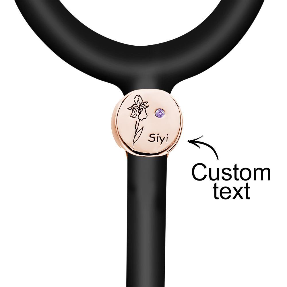 Custom Text Stethoscope ID Tag Personalized Birthflower Birthstone Stethoscope Charm Gift for Nurses RN Doctor - soufeelmy