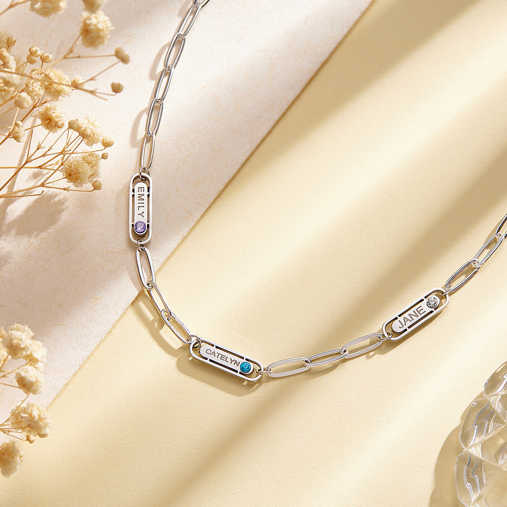 Personalized Name Birthstone Simple Necklace Gift - soufeelmy