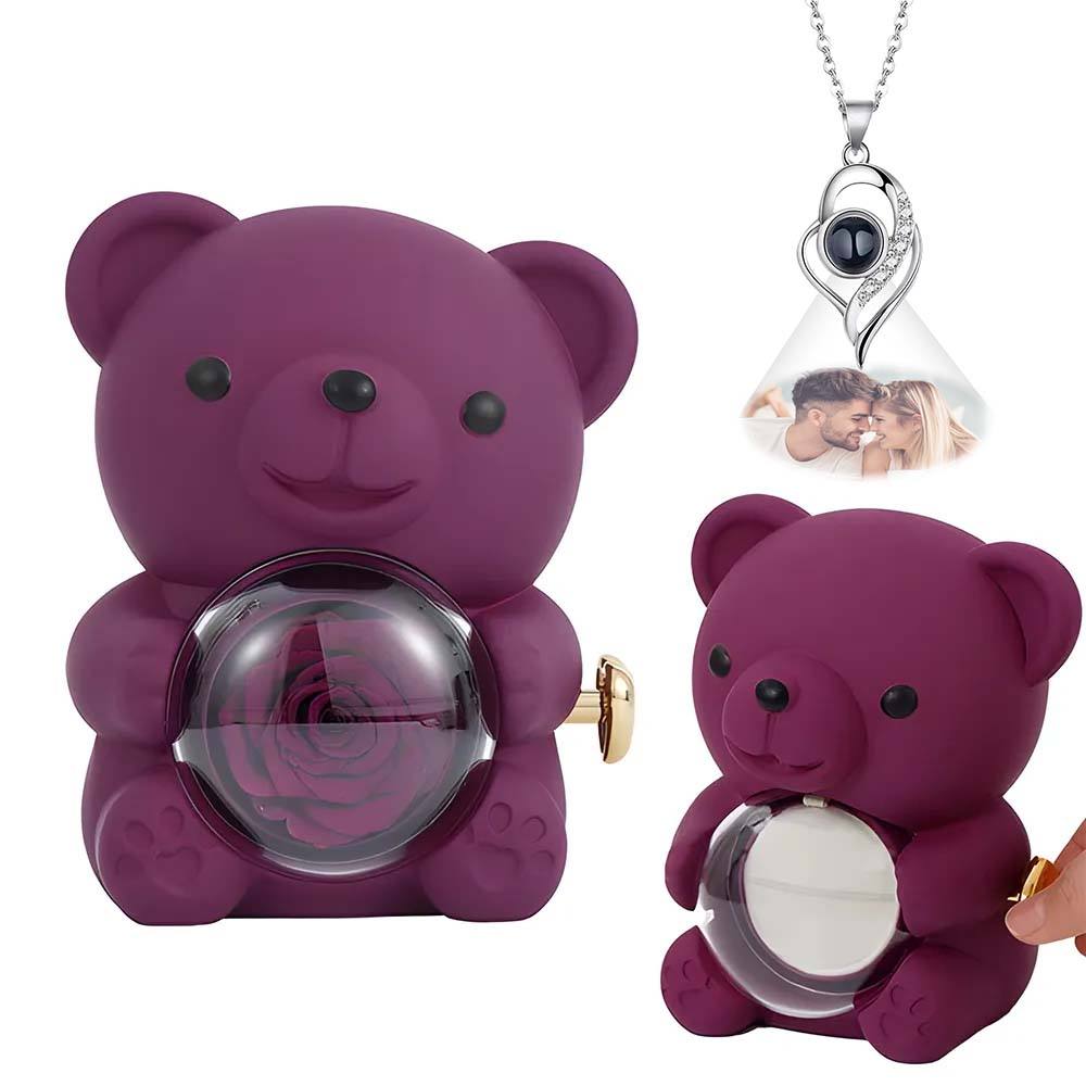 Custom Photo Projection Necklace with Real Rose Bear Gift box Rose Shaped Necklace Gift Box Jewellery Gift Box - soufeelmy