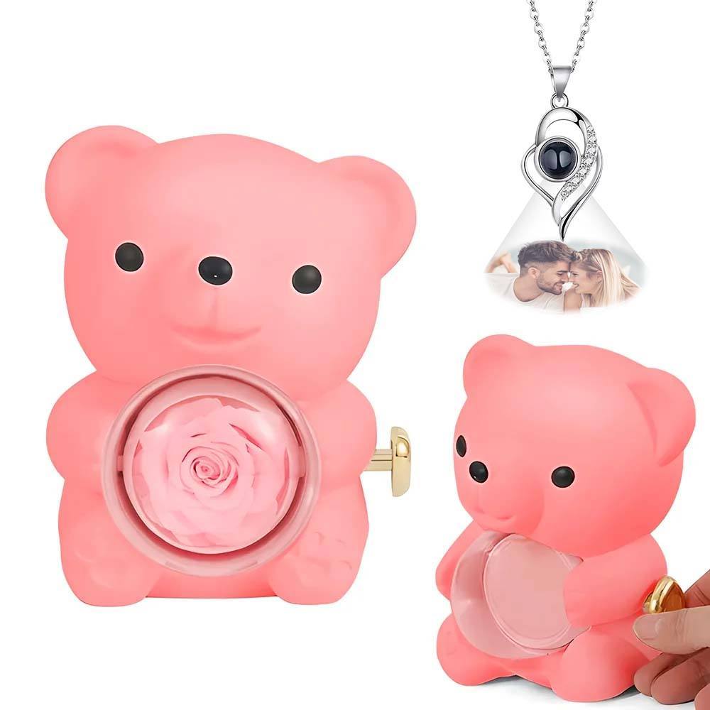 Custom Photo Projection Necklace with Real Rose Bear Gift box Rose Shaped Necklace Gift Box Jewellery Gift Box - soufeelmy