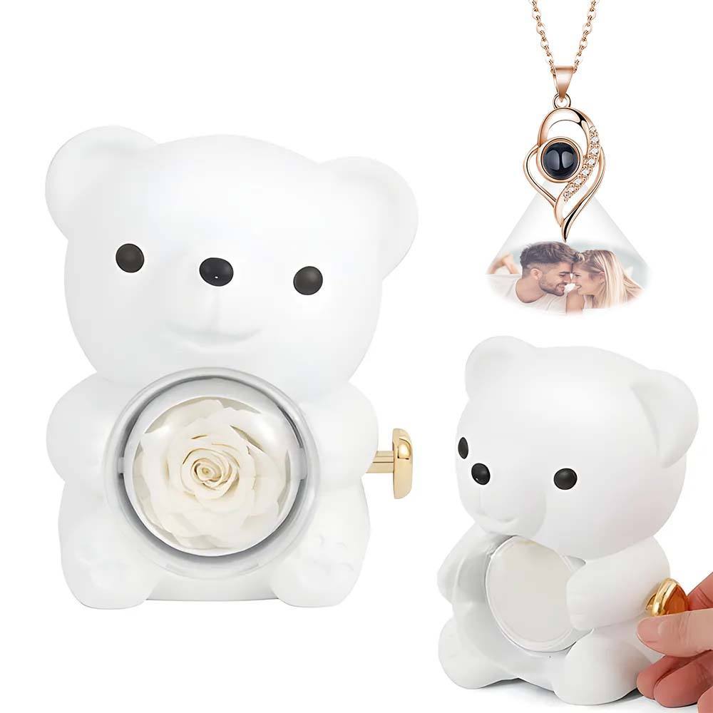Custom Photo Projection Necklace with Real Rose Bear Gift box Rose Shaped Necklace Gift Box Jewellery Gift Box - soufeelmy