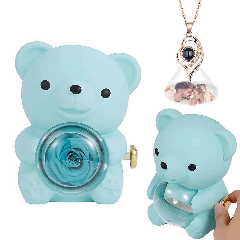 Custom Photo Projection Necklace with Real Rose Bear Gift box Rose Shaped Necklace Gift Box Jewellery Gift Box - soufeelmy