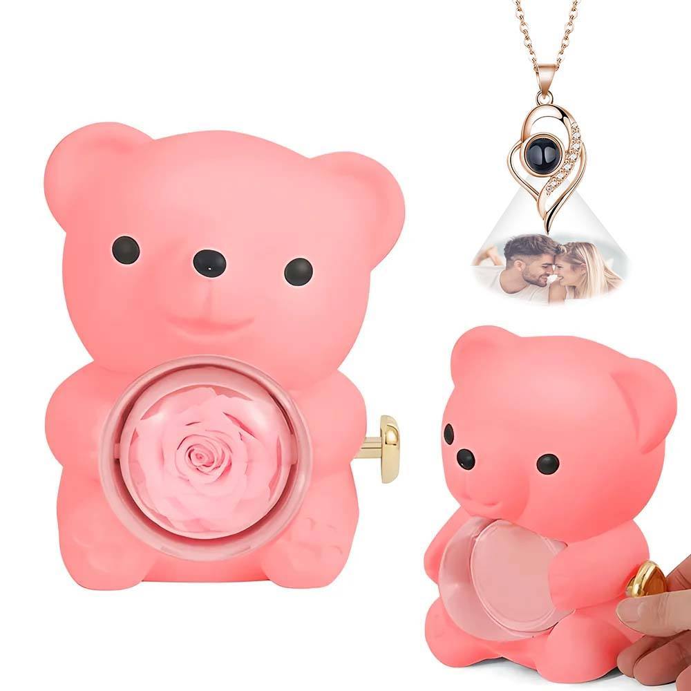 Custom Photo Projection Necklace with Real Rose Bear Gift box Rose Shaped Necklace Gift Box Jewellery Gift Box - soufeelmy